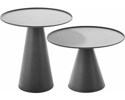 Oviala - Set van 2 ronde grijze tuin salontafels