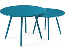 Oviala - Set van 2 ronde salontafels van blauw pacifisch staal - Palavas