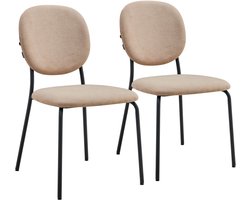 Oviala - Set van 2 stoelen in staal en beige stof - Lya