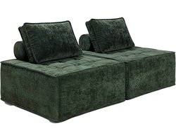 Oviala - Set van 2 stoffen fauteuils voor modulaire bank met groen kussen - Tiby