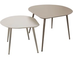 Oviala - Set van 2 tuinsalontafels in ivoor en taupe metaal - Oliveri