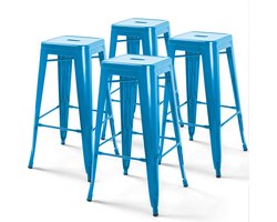 Oviala - Set van 4 barkrukken van glanzend blauw staal - Indus