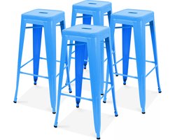 Oviala - Set van 4 mat blauwe stalen barkrukken - Indus