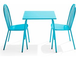Oviala - Set van een bistro tuintafel en 2 blauwe stalen stoelen - Palavas