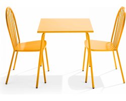 Oviala - Set van een bistro tuintafel en 2 gele stalen stoelen - Palavas