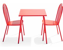 Oviala - Set van een bistro tuintafel en 2 rode stalen stoelen - Palavas