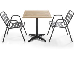 Oviala - Set van een houten tuinset en 2 grijze fauteuils