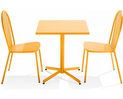 Oviala - Set van een inklapbare vierkante tuin tafel en 2 gele bistro stoelen - Palavas