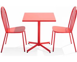 Oviala - Set van een kantelbare vierkante tuin tafel en 2 rode bistrostoelen - Palavas
