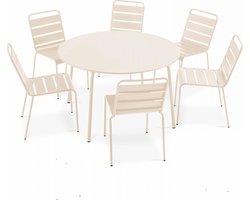 Oviala - Set van een ronde tuin tafel en 6 ivoor kleurige stoelen - Palavas