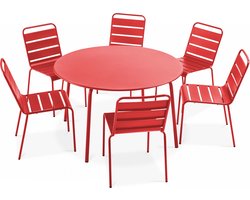 Oviala - Set van een ronde tuin tafel en 6 rode stoelen - Palavas