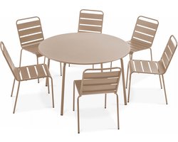 Oviala - Set van een ronde tuin tafel en 6 taupe stoelen - Palavas