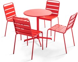 Oviala - Set van een ronde tuintafel en 4 rode stoelen - Palavas