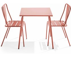Oviala - Set van een vierkante tuin tafel en 2 bistro stoelen in klei - Palavas