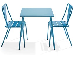 Oviala - Set van een vierkante tuin tafel en 2 blauwe bistrostoelen Pacific - Palavas