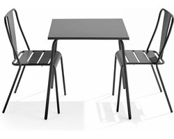 Oviala - Set van een vierkante tuin tafel en 2 grijze bistro stoelen - Palavas