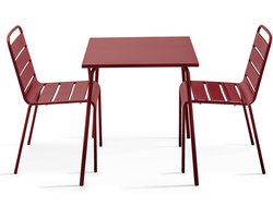 Oviala - Set van een vierkante tuin tafel en 2 Paars stalen stoelen - Palavas