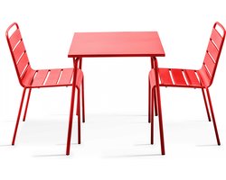 Oviala - Set van een vierkante tuin tafel en 2 rode stalen stoelen - Palavas