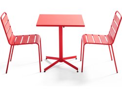 Oviala - Set van een vierkante tuin tafel en 2 rode stoelen - Palavas