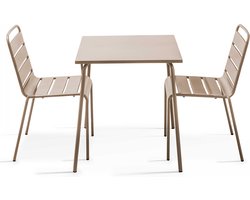 Oviala - Set van een vierkante tuin tafel en 2 taupe stalen stoelen - Palavas