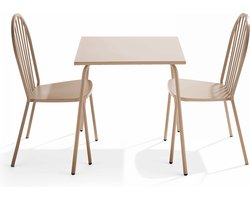 Oviala - Set van tuintafel en 2 bistrostoelen van taupekleurig staal - Palavas