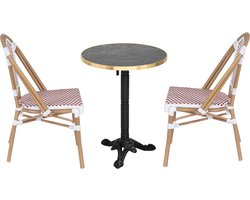 Oviala - Set van zwart marmeren verstelbare terrastafel en 2 rode stoelen - Montmartre