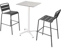 Oviala - Statafelset 60x60 cm liggend laminaat en 2 grijze stoelen - Opéra