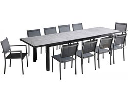 Oviala - Tuinset met 8 stoelen en 2 betonnen fauteuils
