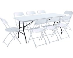 Oviala - Tuinset met inklapbare tafel en stoelen - 8 plaatsen 180cm Wit