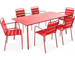 Oviala - Tuinset met tafel en 6 rode fauteuils - Palavas