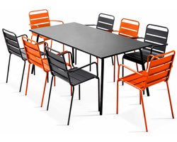 Oviala - Tuinset met tafel en 8 stoelen in oranje en grijs - Palavas