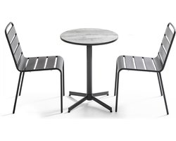 Oviala - Tuinset ronde tafel en 2 grijze stoelen - Tivoli