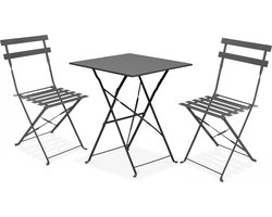 Oviala - Tuintafel en 2 grijze stalen stoelen - Rome