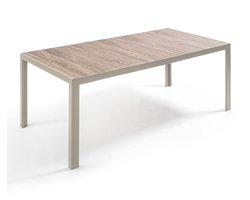 Oviala - Tuintafel van aluminium en keramiek met houteffect 206 cm crème - Tivoli