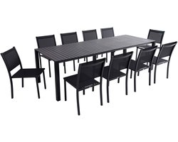 Oviala - Uitschuifbare aluminium tuintafel 52/260 cm en 10 grijze stoelen - Extensia