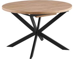 Oviala - Uitschuifbare ronde eettafel in MDF en zwart aluminium en hout