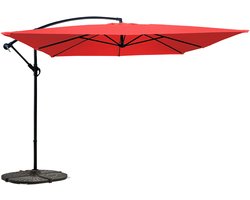 Oviala - Verstelbare parasol van 3x3m en 4 rode gewichtsplaten - Genova