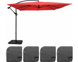 Oviala - Verstelbare parasol van 3x3m en 4 te vullen rode tegels - Genova
