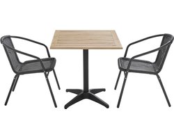 Oviala - Vierkante terrastafel met houten blad en 2 kunststof stoelen - Times square