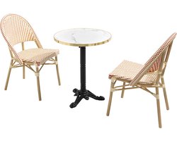 Oviala - Witte marmeren terrastafel van 60 cm en 2 rode stoelen - Montmartre