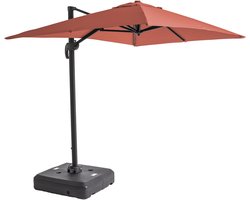 Oviala - Zweefparasol 2x3m Terracotta 360° Kantelbaar + Voet op Wielen - Amalya