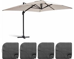 Oviala - Zweefparasol 4x3m 360° kantelb. + 4 vulbare tegels wit - Caserta