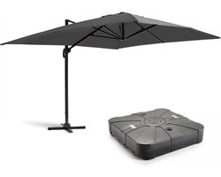 Oviala - Zweefparasol 4x3m 360° kantelbaar op verrijdbare voet grijs - Caserta