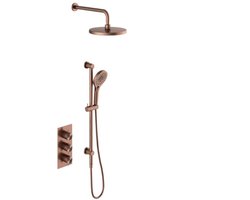 Owen & Finch Messing Doucheset | Geborsteld Satijn Brons (PVD) | Thermostaatkraan met Diamantkarteling, Handdouche & Regendouche Ø250mm