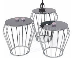 OWEN Metal Bijzettafel Set Van 3 - Zilver/Chroom