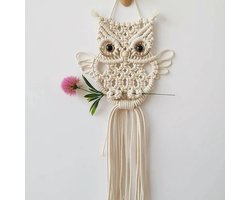 Owl Macrame Tapestry - Handmade Cotton Wall Decoration - Bohemian Woven Home Decoration - Boho Home Decoration in Beige