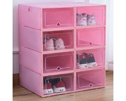 OxyFlowzy® - Schoenenkast - Schoenen Dozen - Opbergdozen - Schoenen Organizer - Opvouwbaar En Stapelbaar - 6 Stuks - Roze - 34x24x14 cm