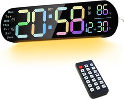 OYLCID Digitale Klok LED - Grote digitale wandklok, LED-wekker met groot display en ademend licht Slimme Wandklok met Temperatuur, Datum, Weekdag, Timer, Afstandsbediening en 10 Heldereheidsstanden - Voor Keuken, Slaapkamer en Kantoor