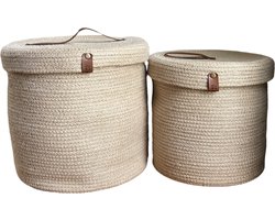 OZ Home - 2-delige Mandenset met Deksel - Beige - Duurzaam & Functioneel - Voor Opslag en Organisatie