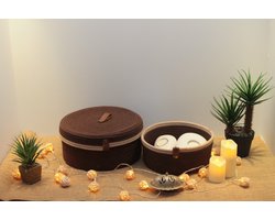 OZ Home - 2-delige Mandenset met Deksel - Bruin/Beige - Duurzaam & Functioneel - Voor Compacte Opslag en Decoratie